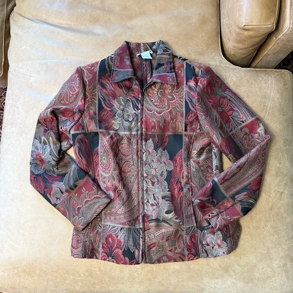 Vintage Dress Barn Tapestry Floral Zip Up Jacket Women’s Size 8